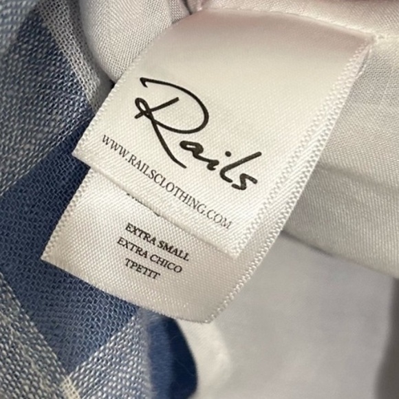 Rails Brigette Wrap Gingham Blue & White Ruffle Trim Dress SIZE XS - Picture 7 of 10